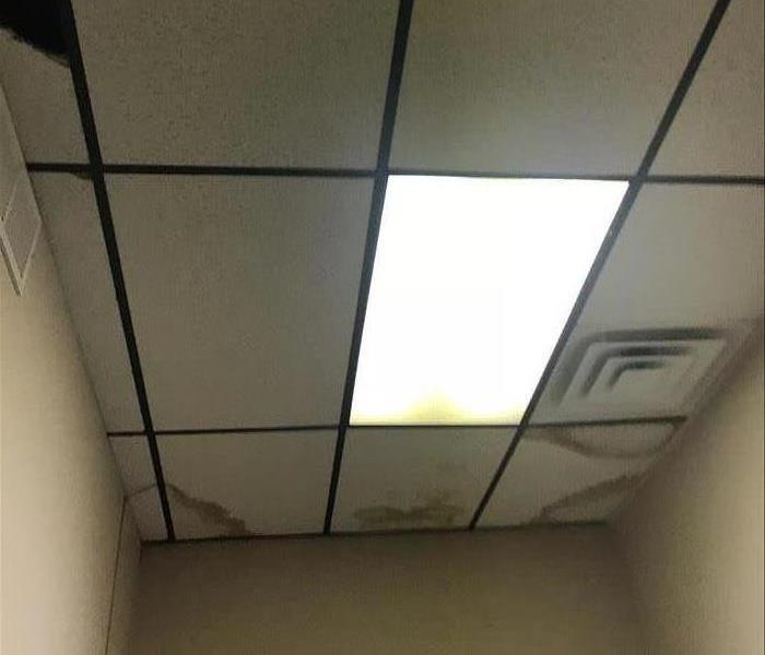 Ceiling tiles with visible water damage